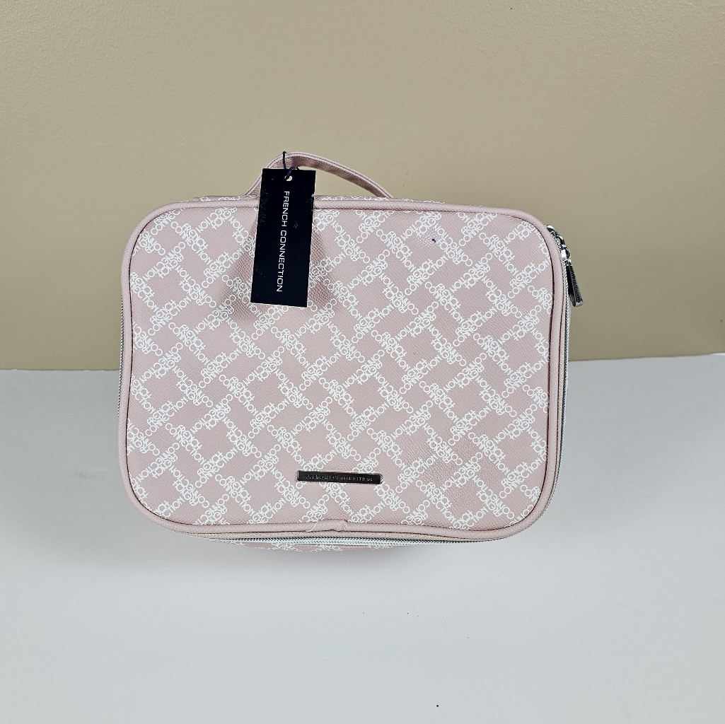 French Connection Emma Signature Rectangle Train Case Cosmetic Bag Blush Nwt